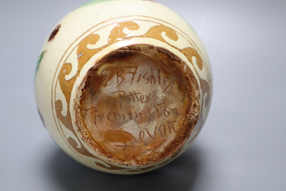 An Edwin Fishley, Fremington slipware vase with sgraffito decoration, incised marks, 23cm